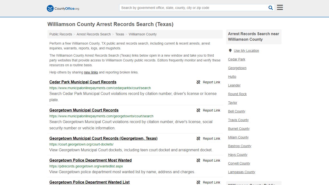 Williamson County Arrest Records Search (Texas) - County Office
